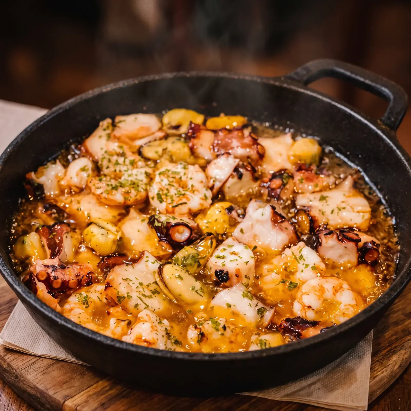 Cazuela de pulpo, langostinos y mejillones de La Iglesiona